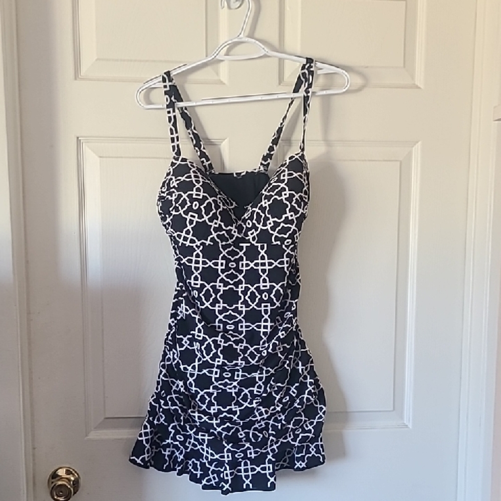 Black and White Patterned Swimdress Dress